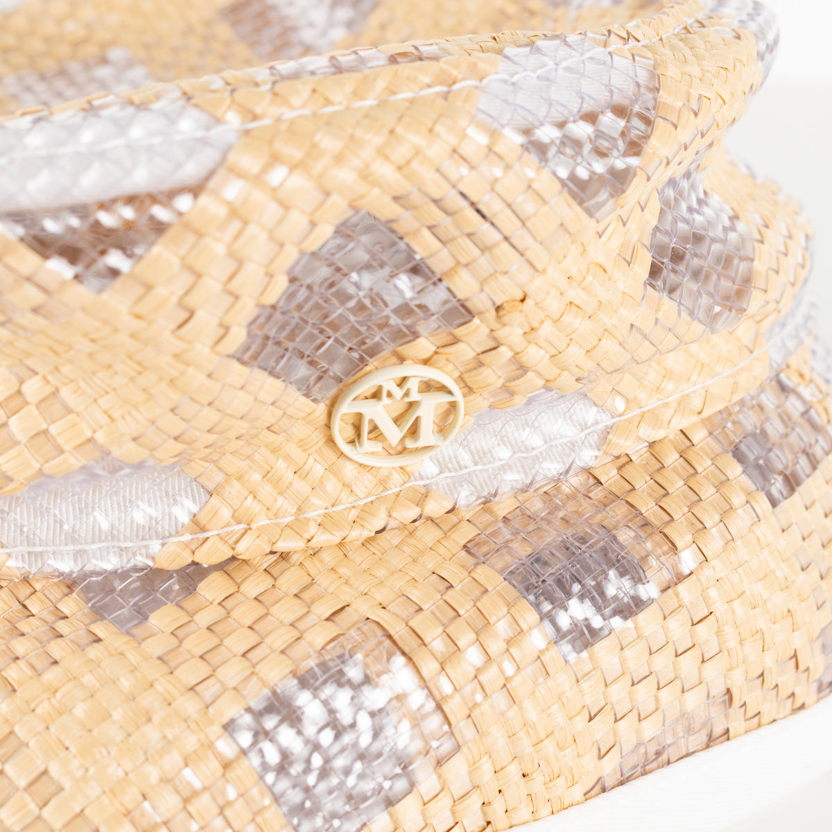 Maison Michel Paris Beige White Semi-Transparent Woven Bucket Hat