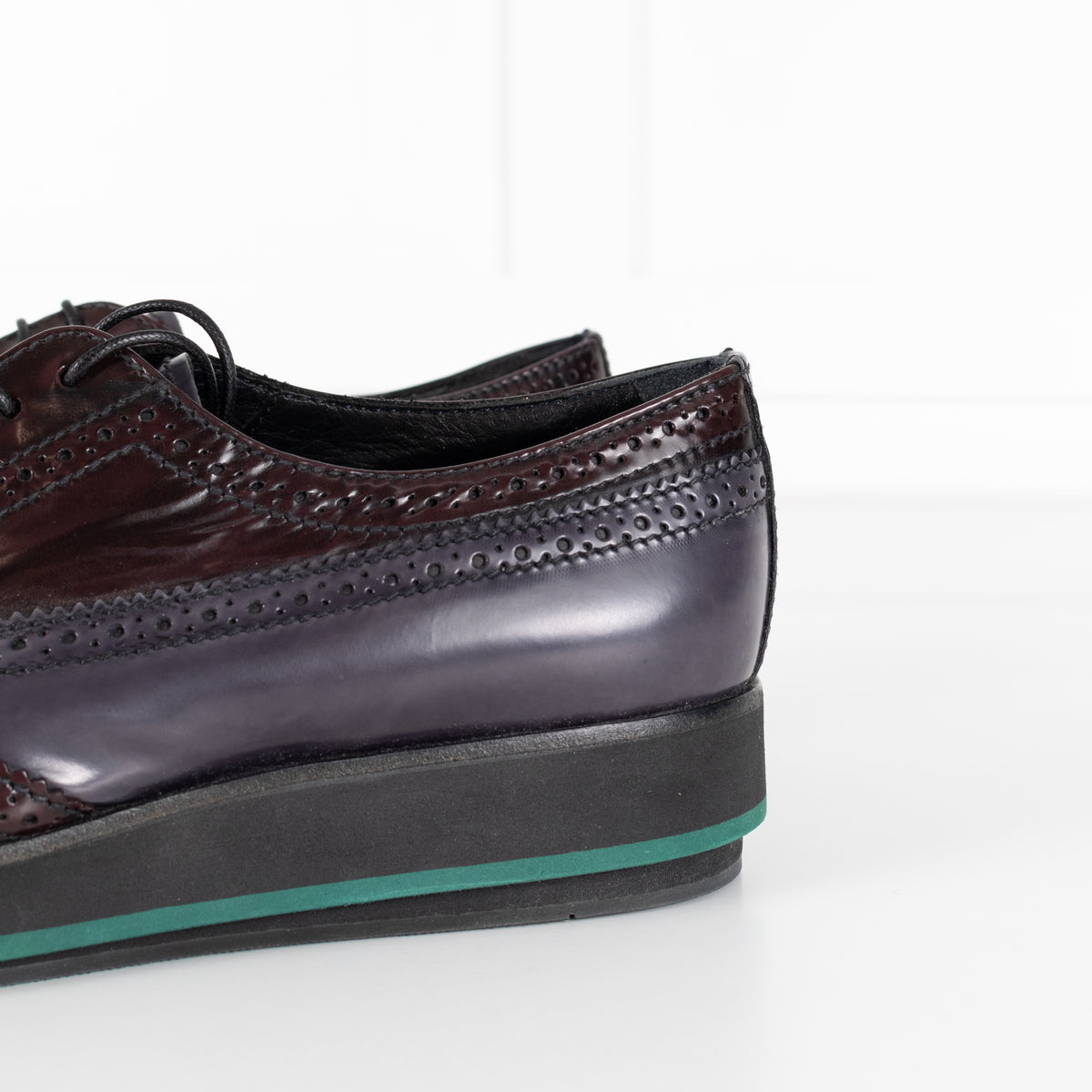 Prada Brown And Navy Brogue With Rubber Wedge