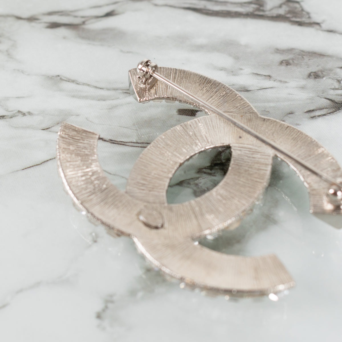 Chanel Silver Crystal CC Brooch