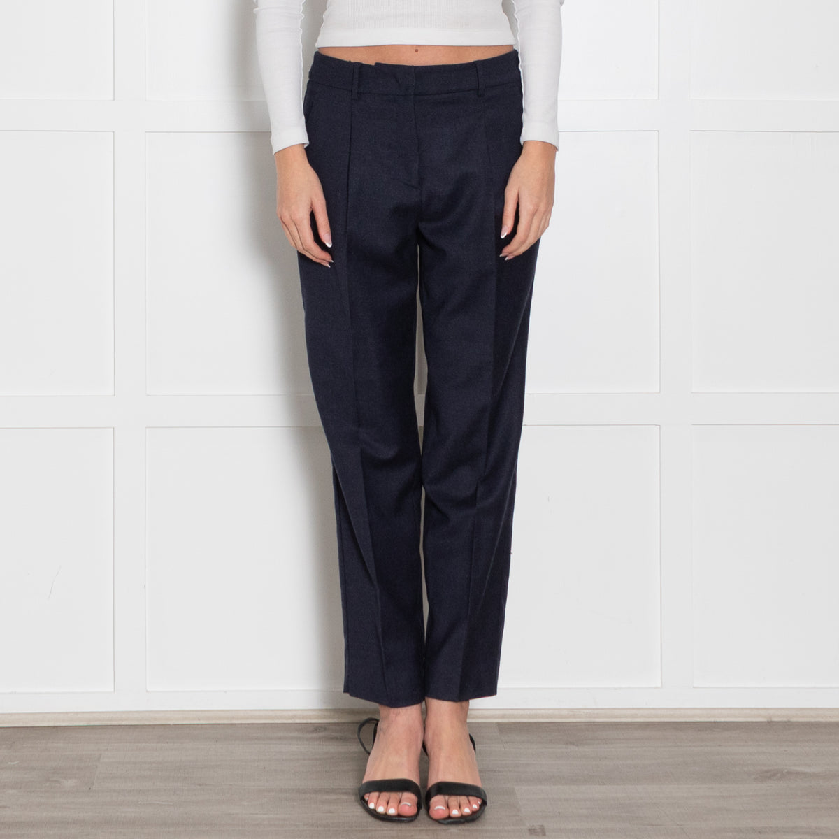 Weekend Max Mara Navy Wool Blend Straight Leg Trousers