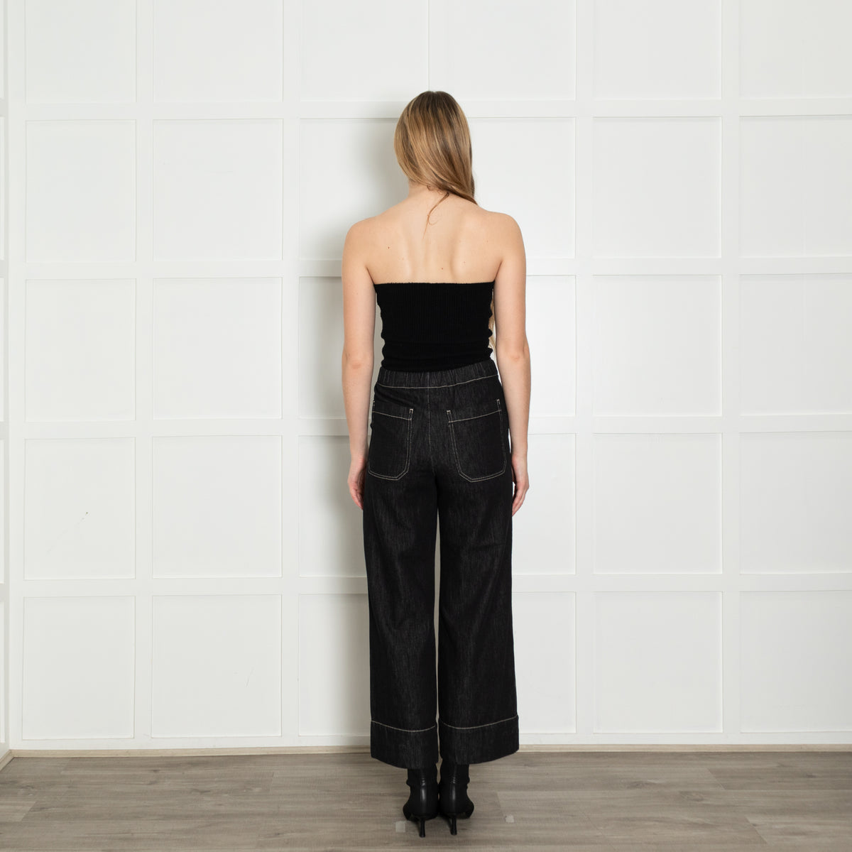 S Max Mara Black White Stitch Wide Denim Trousers