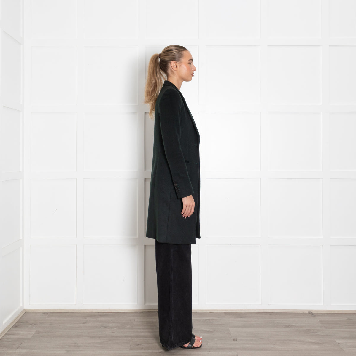 Joseph Forest Green Wool Pocket Detail Mid Length Coat