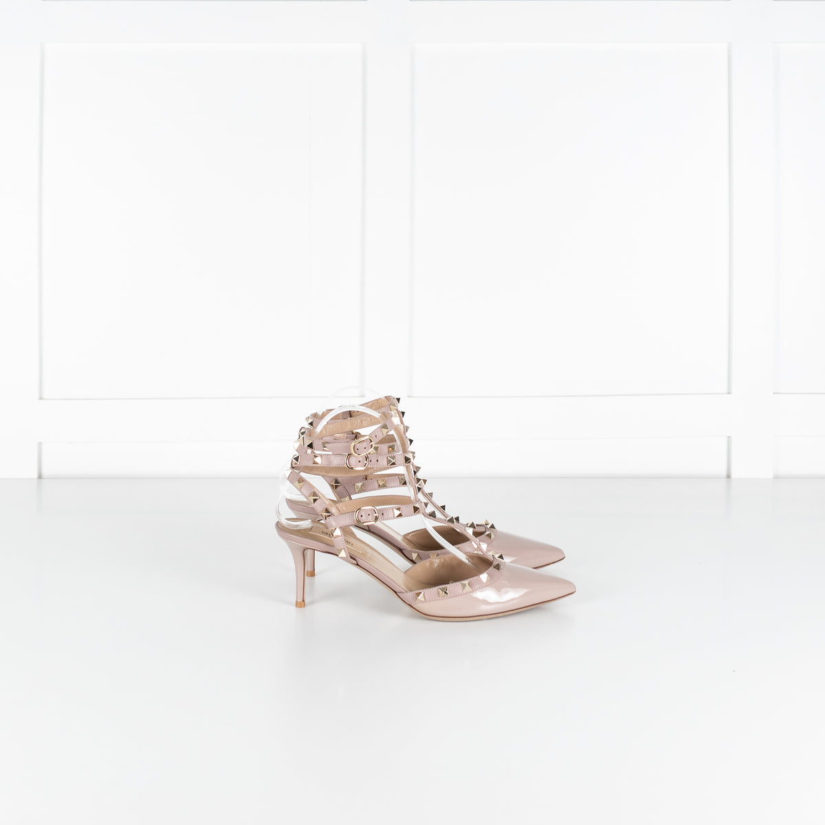 Valentino Garavani Nude Patent Rockstud Ankle Strap Shoes