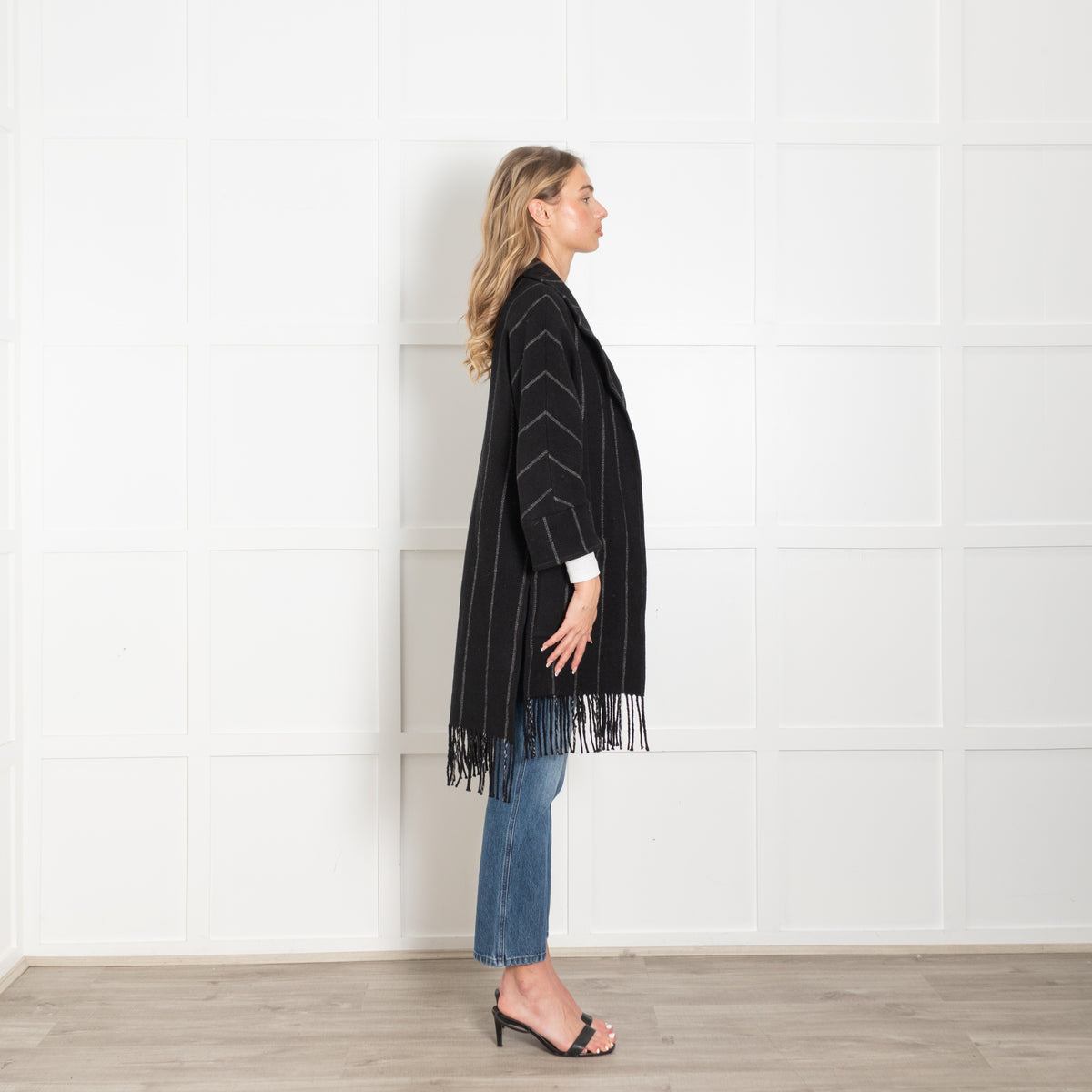 Riani Black Unlined Coat With White Pinstripe