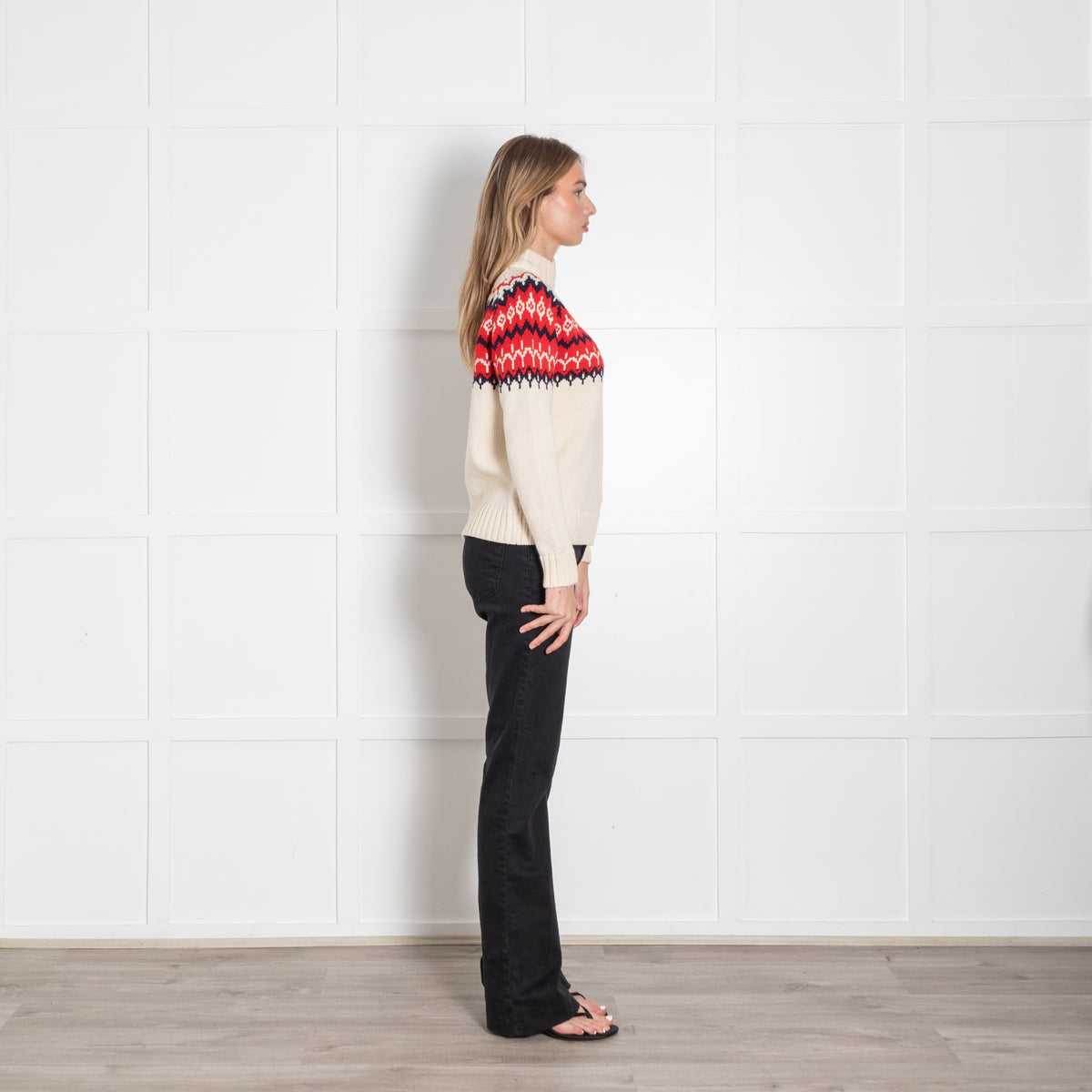 &Daughter Cream, Red & Blue Fairisle Wool Jumper