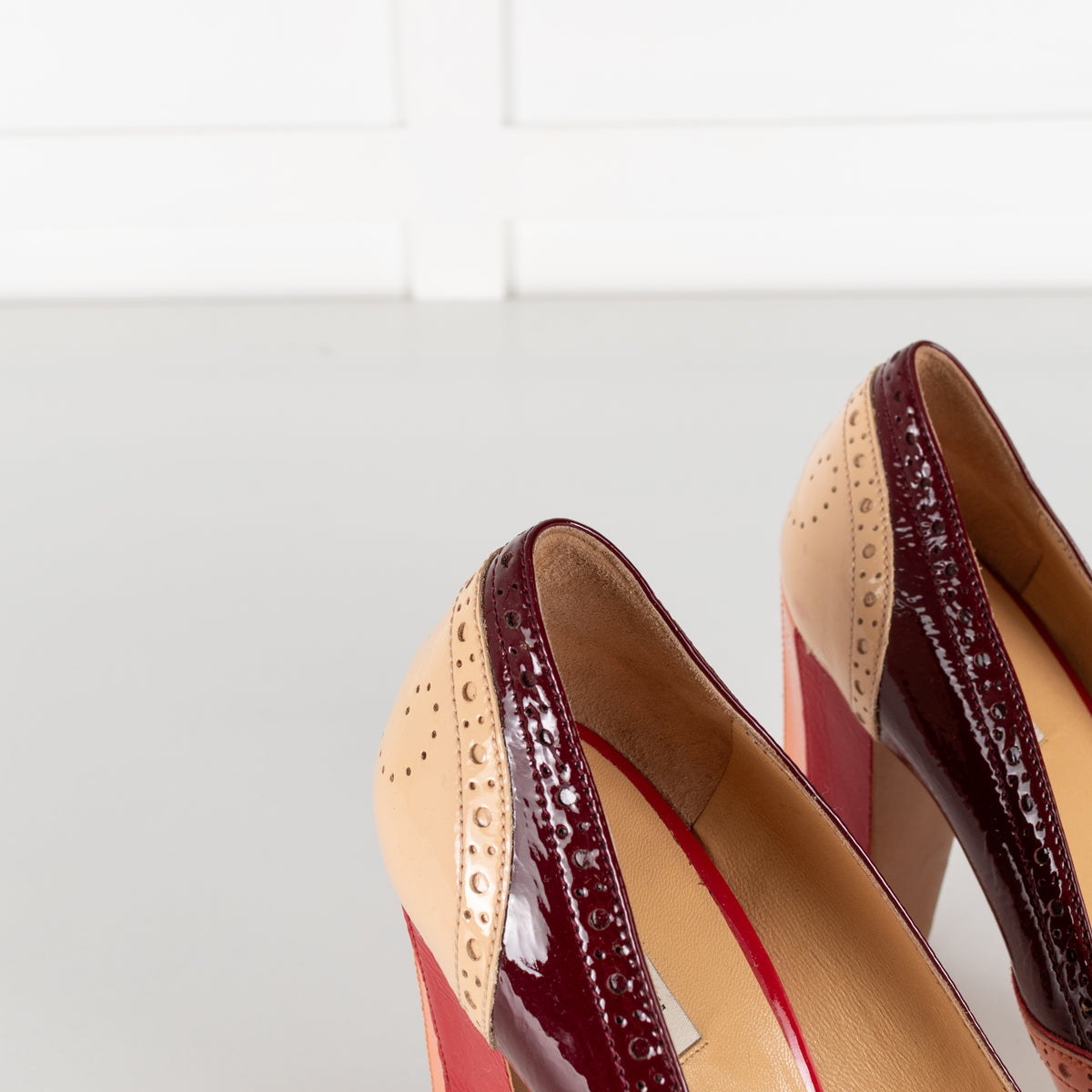 Miu Miu Pink Red Beige Painted Leather Heeled Shoes