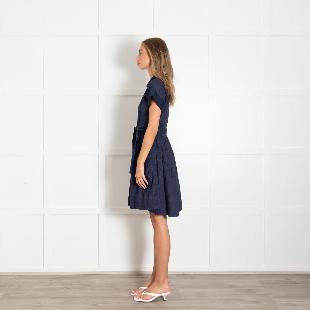 Me+Em Navy Collared Short Dress With Tie Belt
