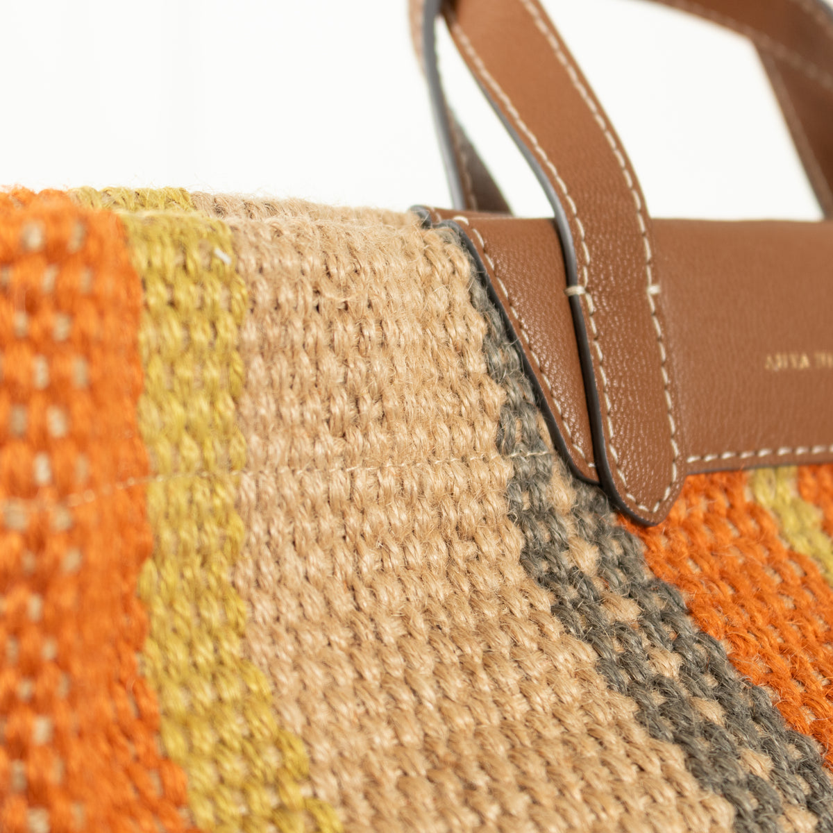 Anya Hindmarch Orange Striped Small Raffia Tote