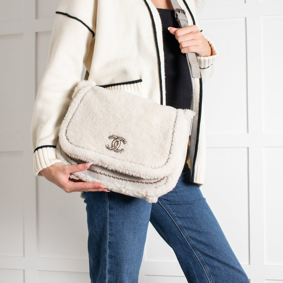 Chanel Cream Shearling CC Flap Bag