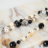 Chanel Cream Faux Pearl Black Bead Diamante CC Long Necklace