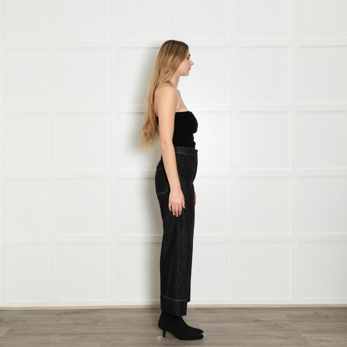 S Max Mara Black White Stitch Wide Denim Trousers