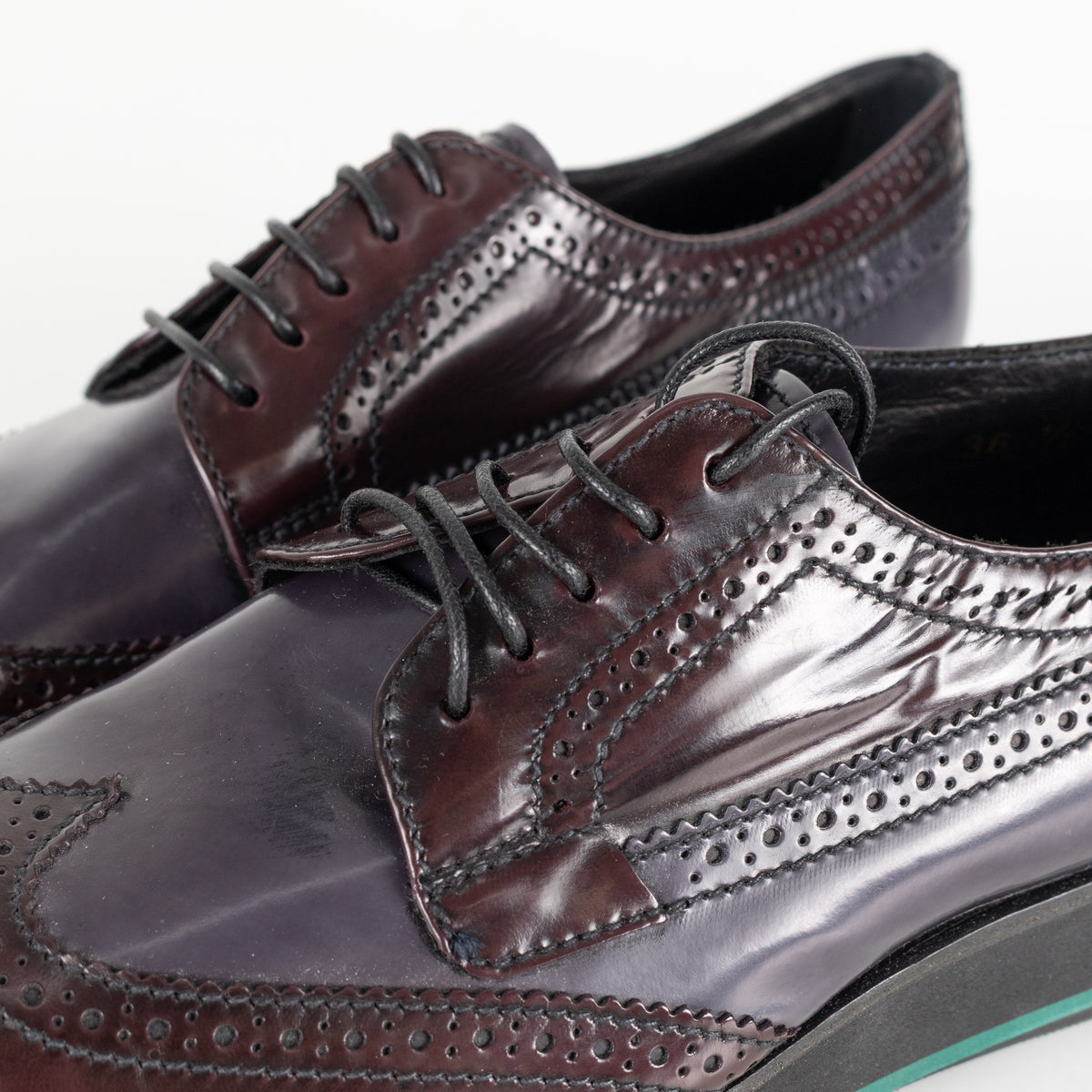 Prada Brown And Navy Brogue With Rubber Wedge
