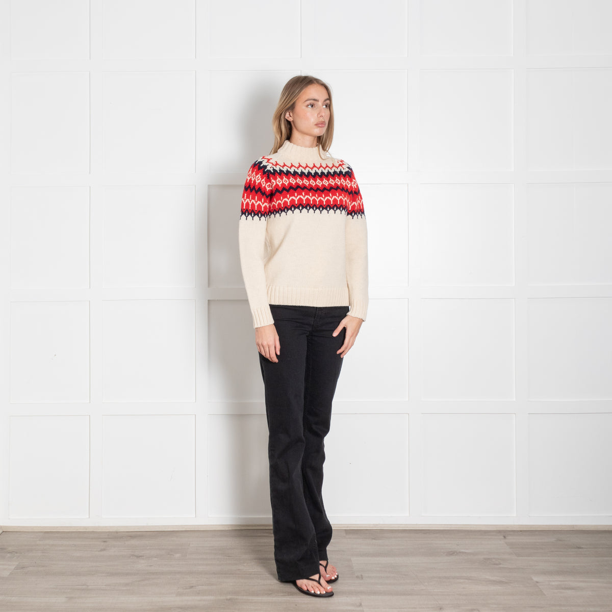 &Daughter Cream, Red & Blue Fairisle Wool Jumper
