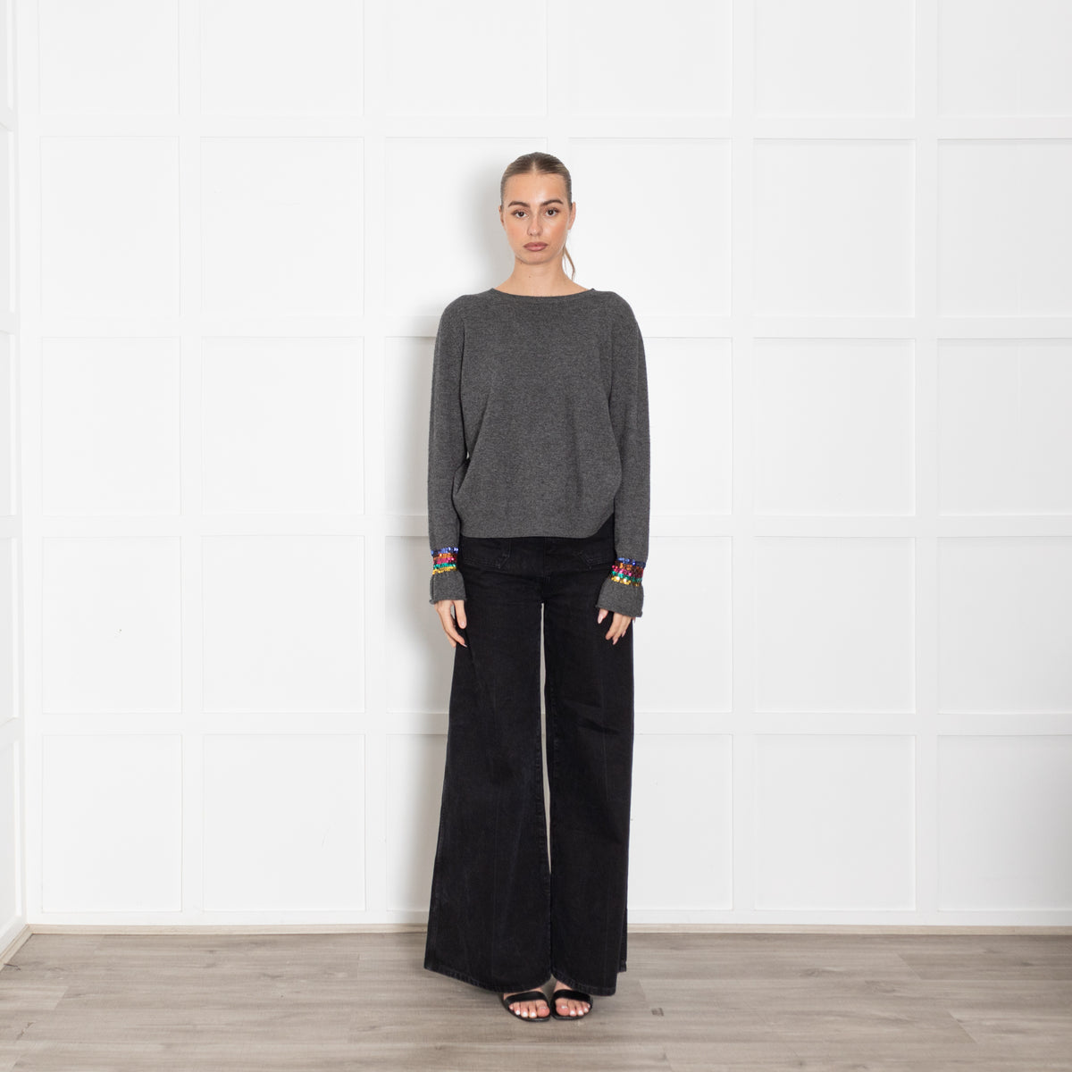 Wyse Grey Jumper With Sequin Wrists