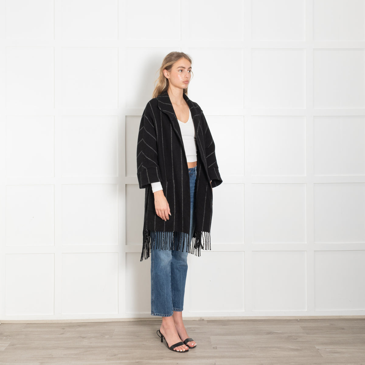 Riani Black Unlined Coat With White Pinstripe