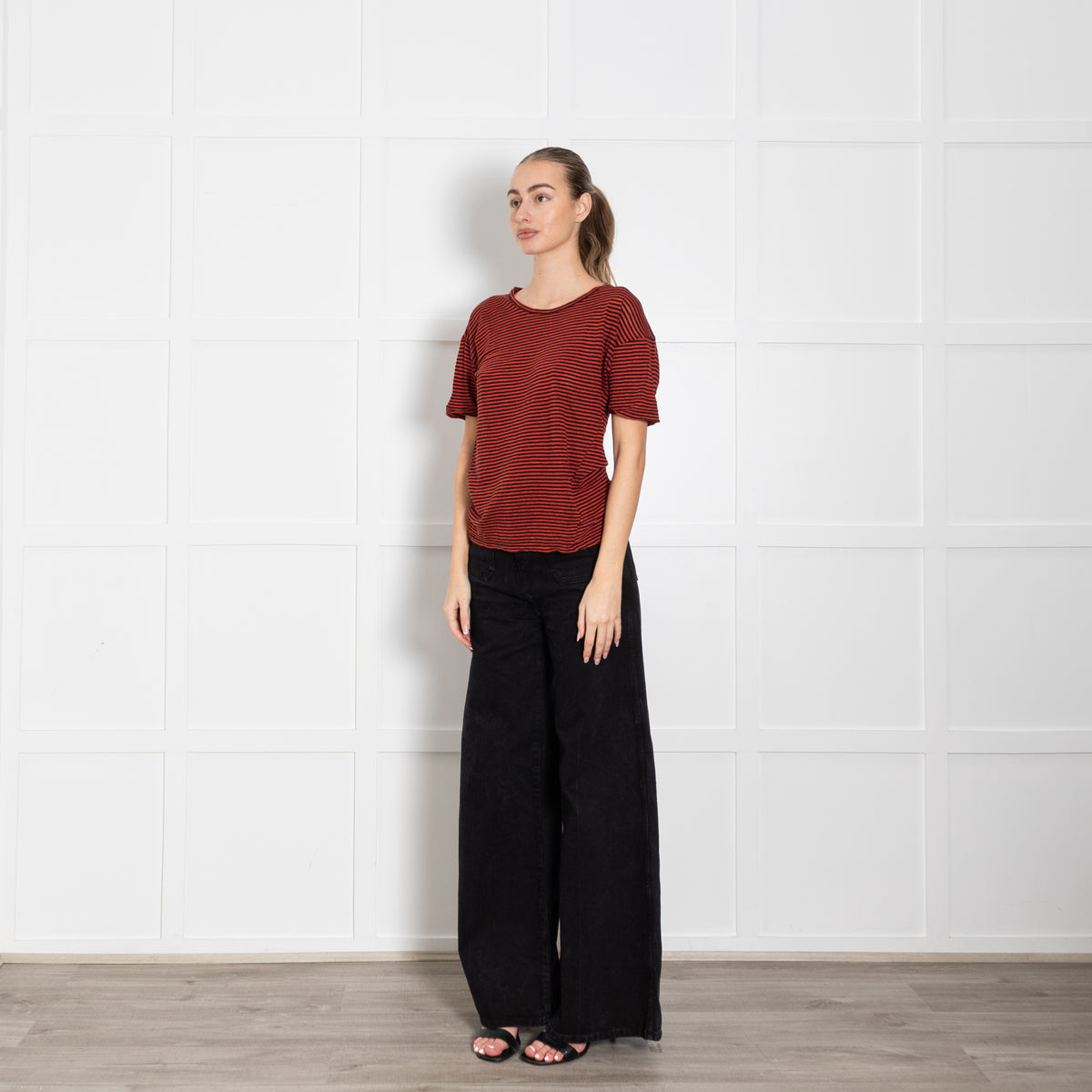 Isabel Marant Etoile Red & Black Striped Short Sleeve Top