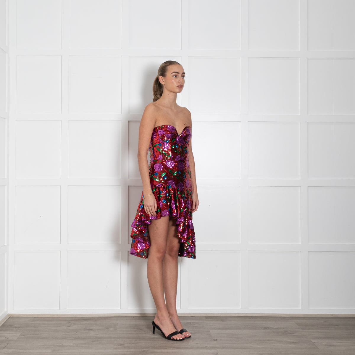 Giuseppe Di Morabito Red Multi Colour Floral Sequin Strapless Dress