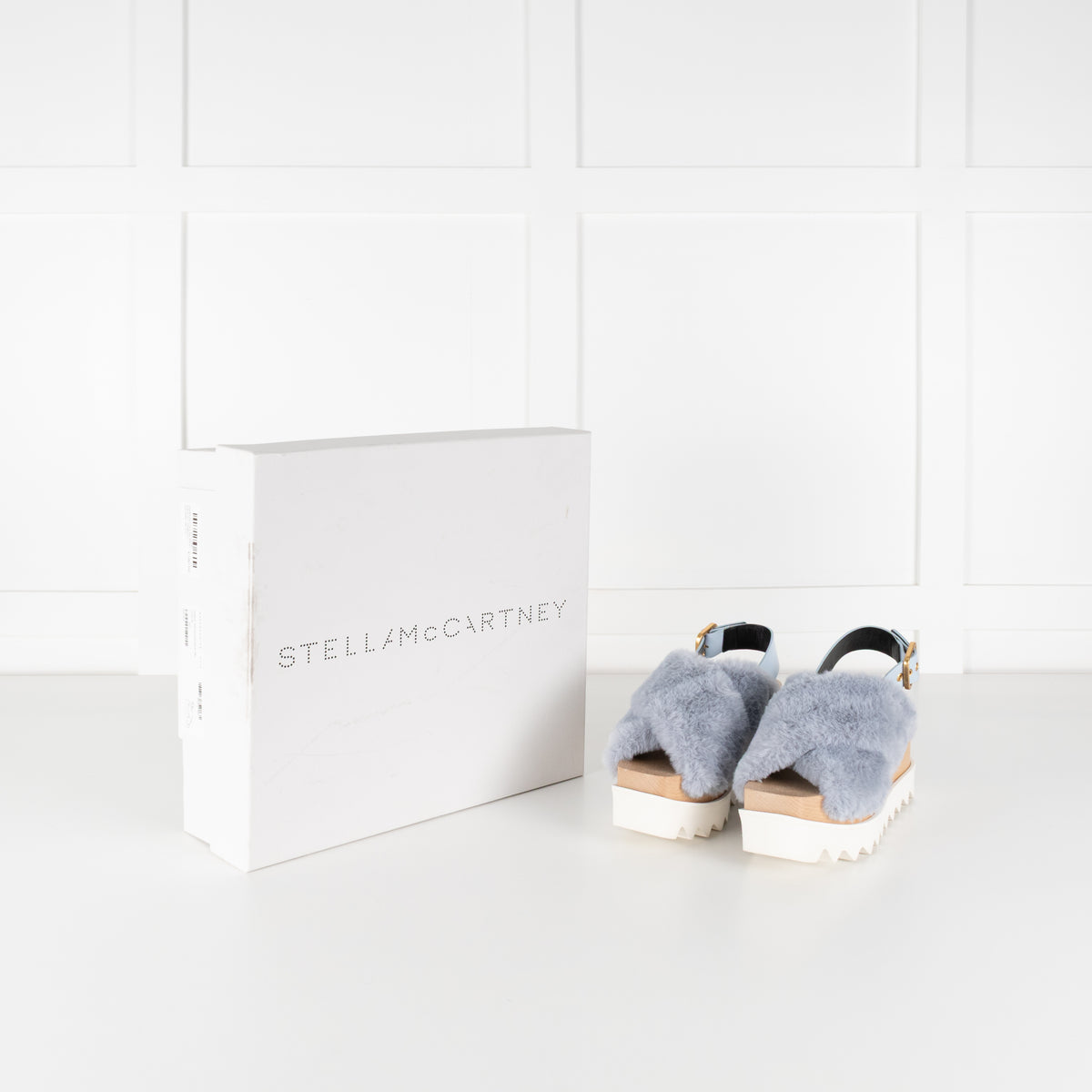 Stella McCartney Blue Faux Fur Platform Sandals