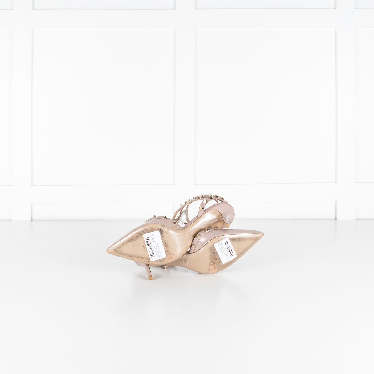 Valentino Garavani Nude Patent Rockstud Ankle Strap Shoes