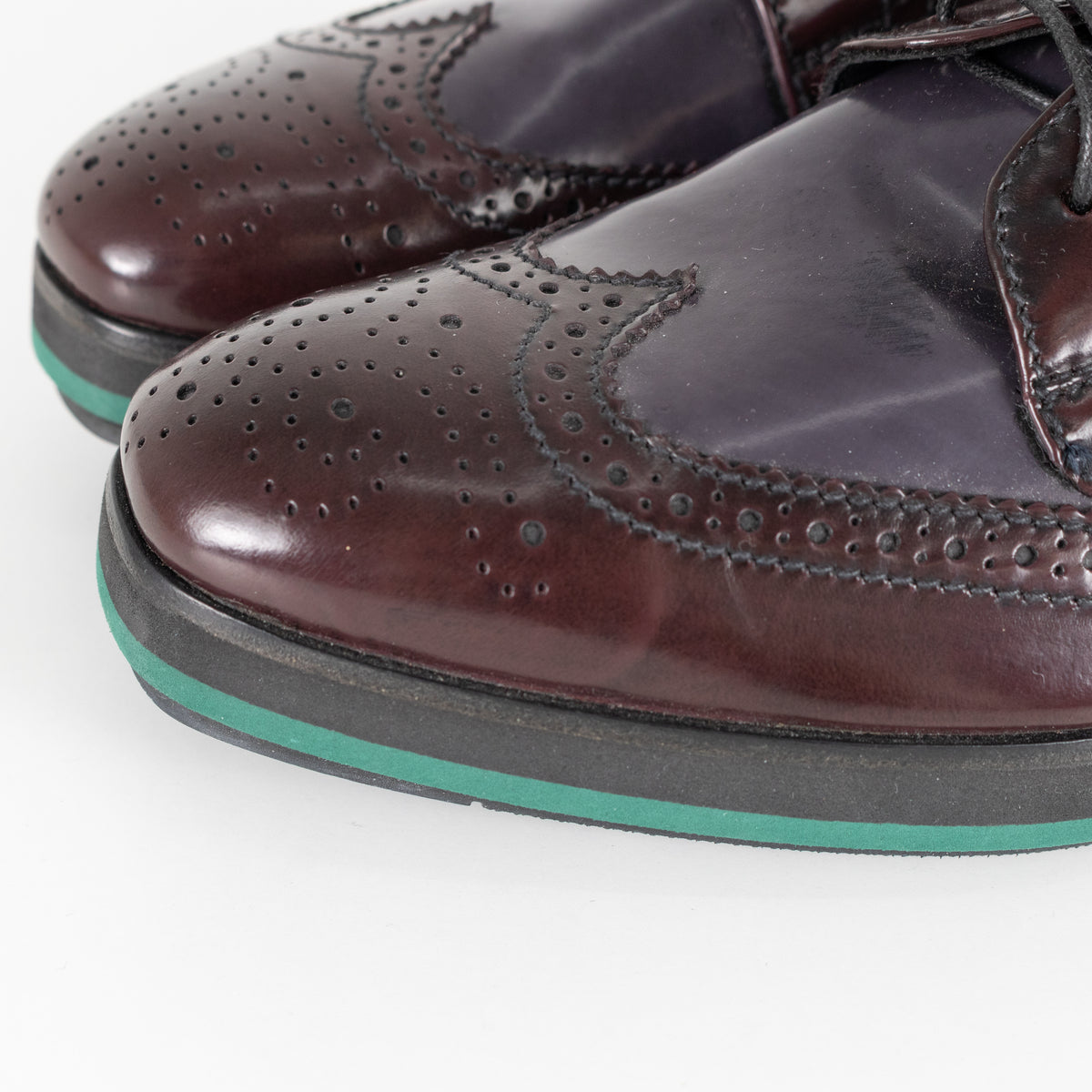 Prada Brown And Navy Brogue With Rubber Wedge