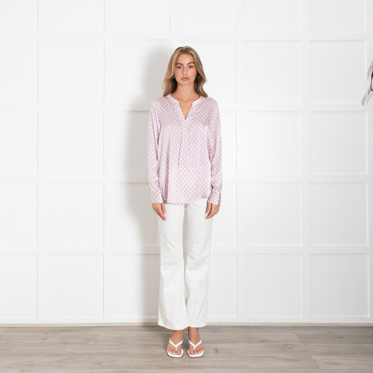 Dea Kudibal Pink, Grey & White Patterned Silk L/S Top