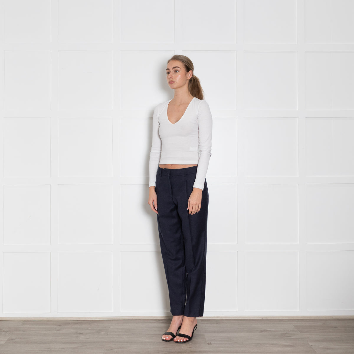 Weekend Max Mara Navy Wool Blend Straight Leg Trousers