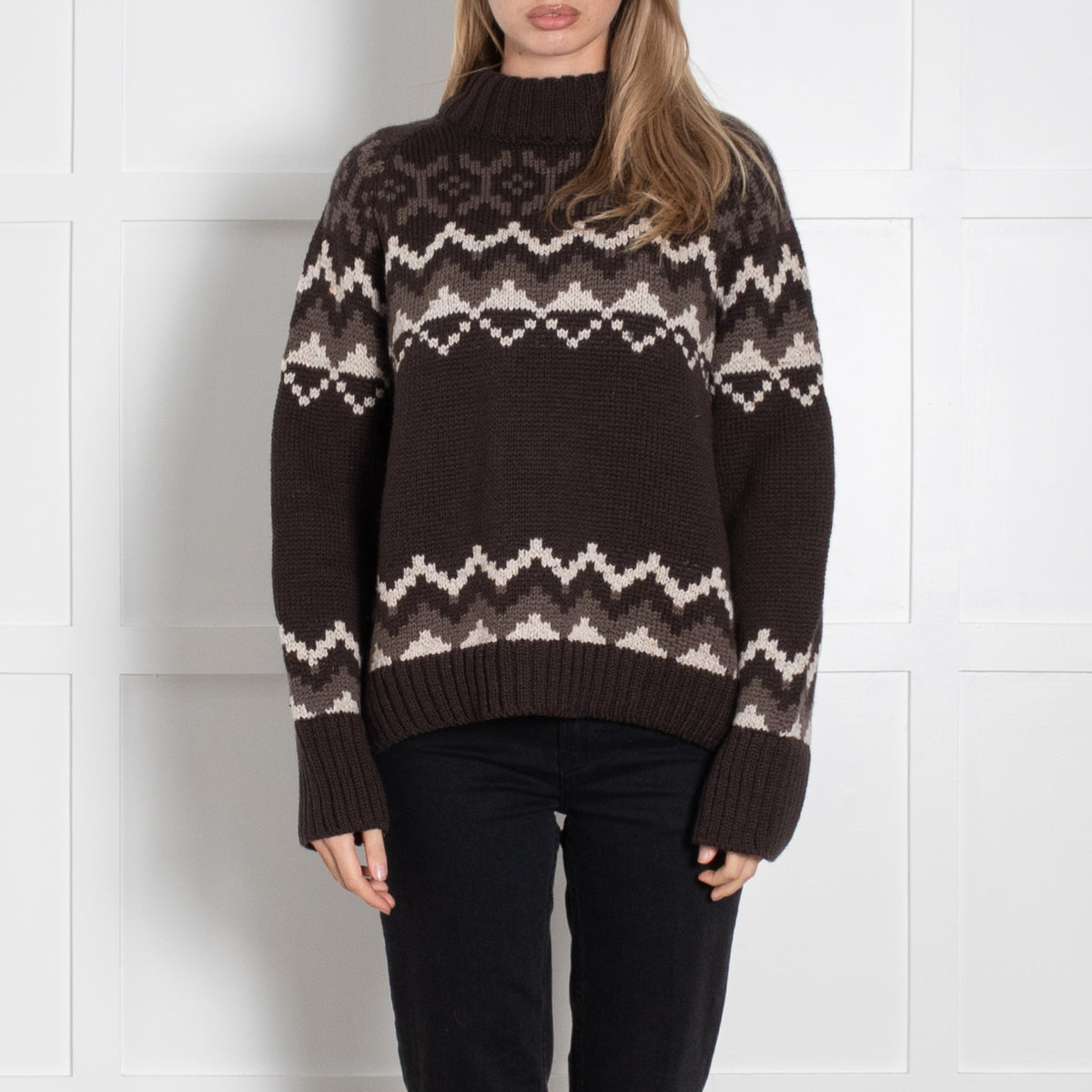 &Daughter Brown Wool Fairisle Jumper