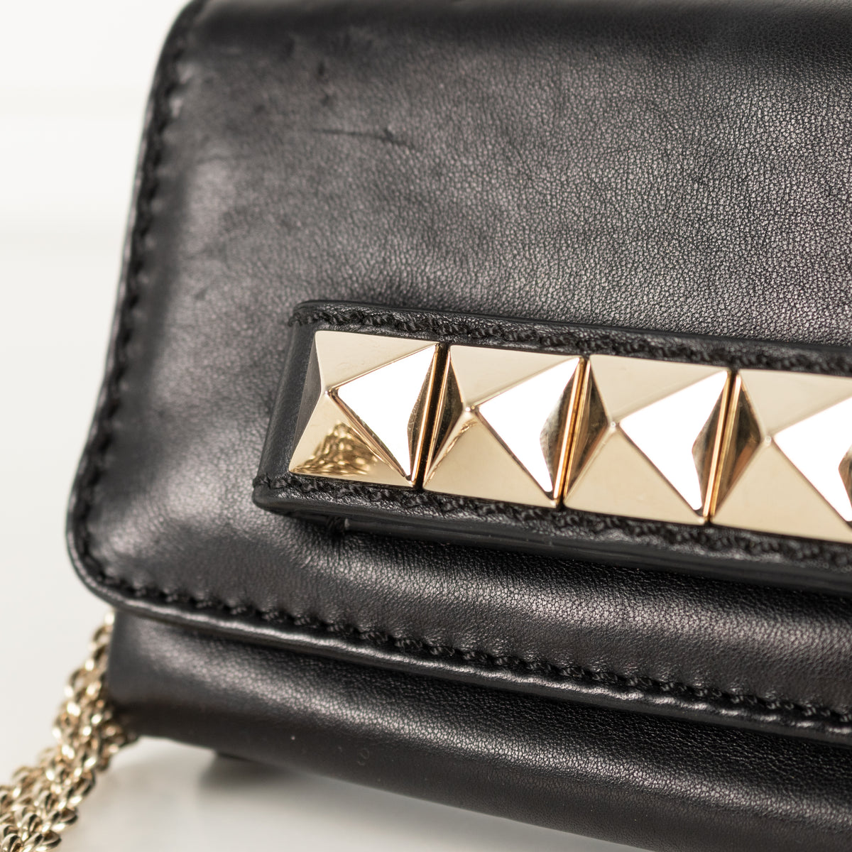 Valentino Black And Gold Rockstud  Va Va Voom Bag