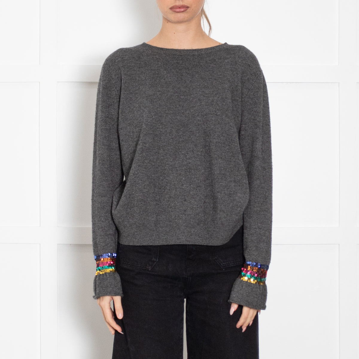 Wyse Grey Jumper With Sequin Wrists