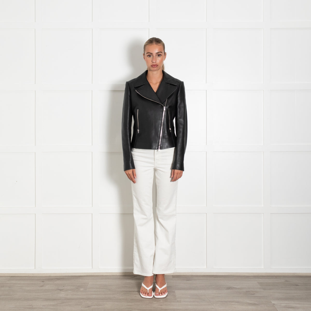 Alaia Black Leather Zip Up Biker Jacket