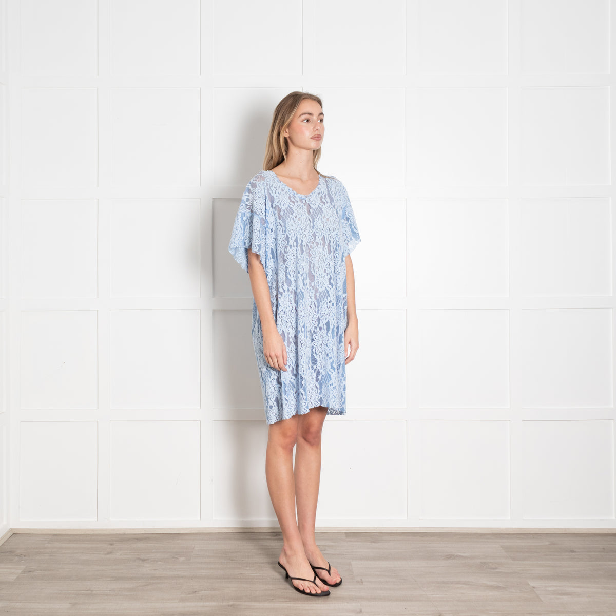 MM6 Maison Margiela Blue Chenille Lace Short Sleeve Dress