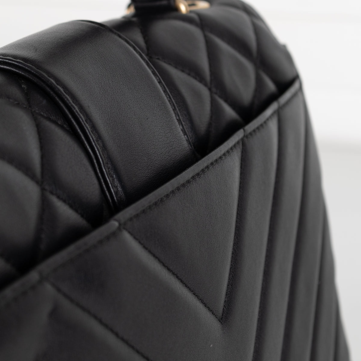 Chanel Black Lambskin Leather Top Handle Flap Bag