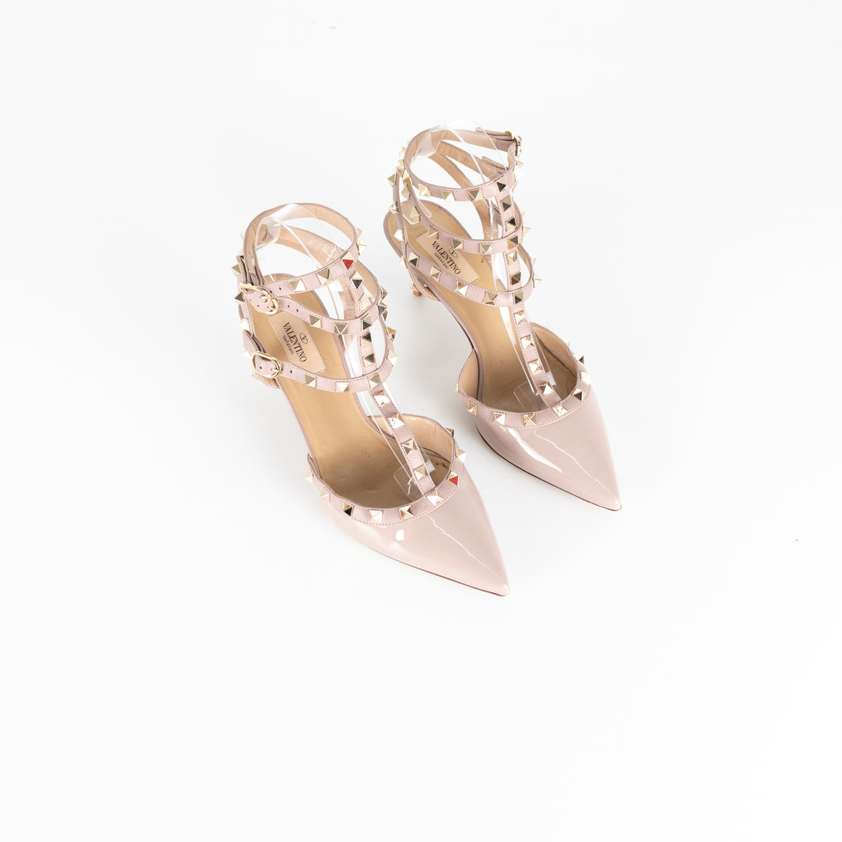 Valentino Garavani Nude Patent Rockstud Ankle Strap Shoes