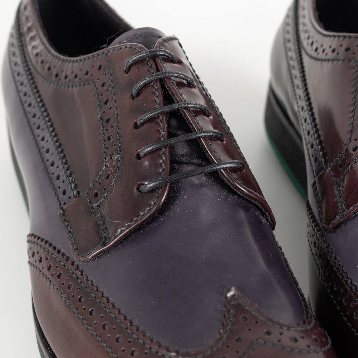 Prada Brown And Navy Brogue With Rubber Wedge
