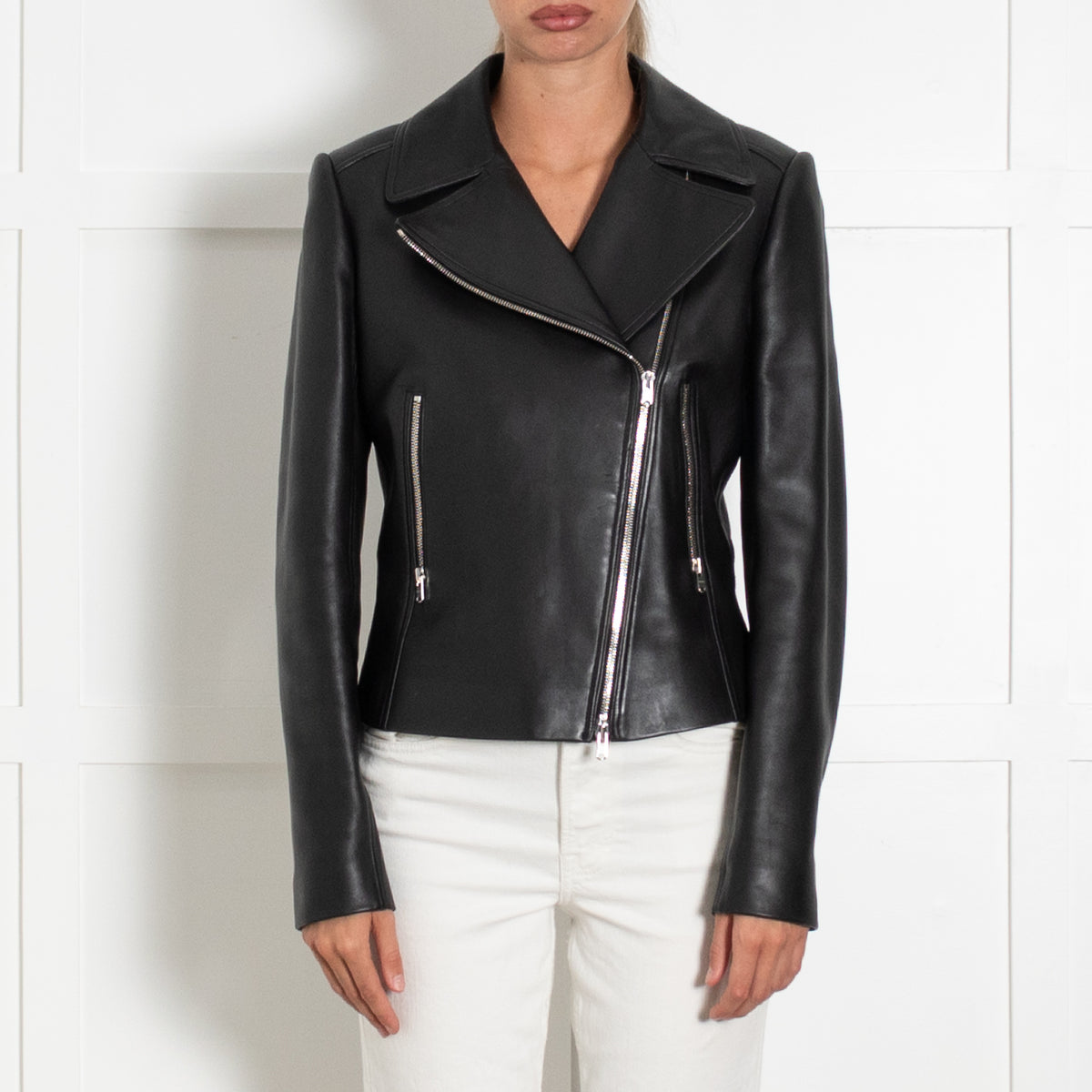 Alaia Black Leather Zip Up Biker Jacket