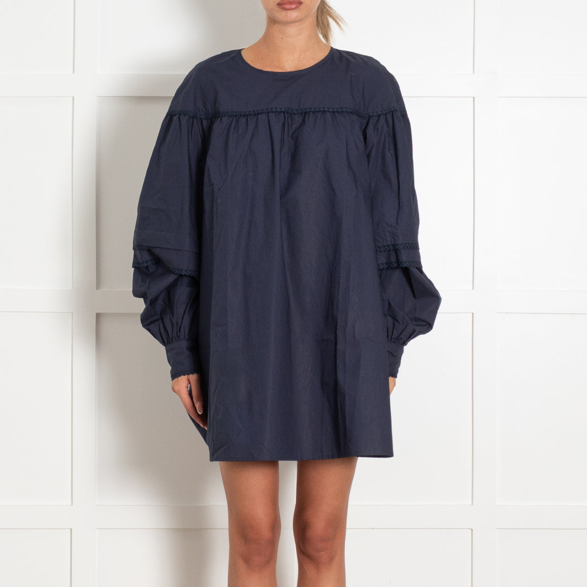 La Semaine Navy Shirt Dress With Embroidered Trim