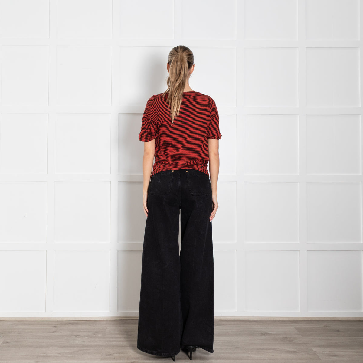 Isabel Marant Etoile Red & Black Striped Short Sleeve Top
