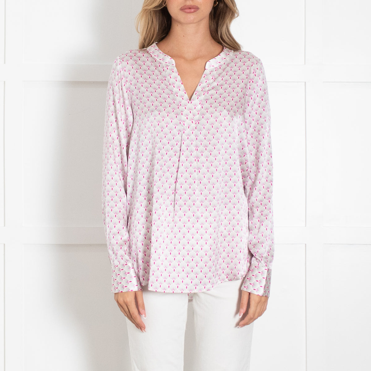 Dea Kudibal Pink, Grey & White Patterned Silk L/S Top