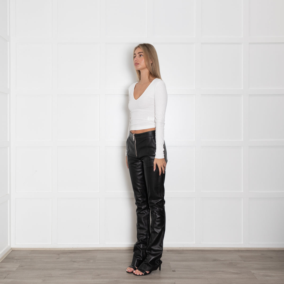 16Arlington Black Zip Fly Leather Trousers