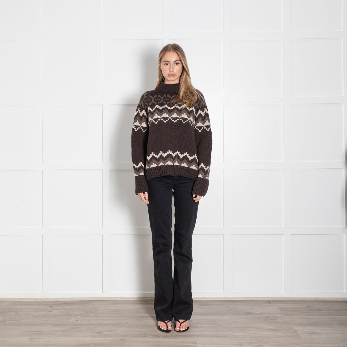 &Daughter Brown Wool Fairisle Jumper