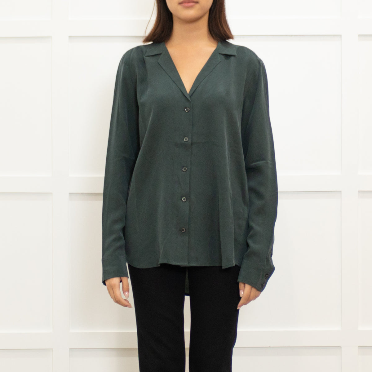 Equipment Dark Green Pyjama Style Silk Shirt
