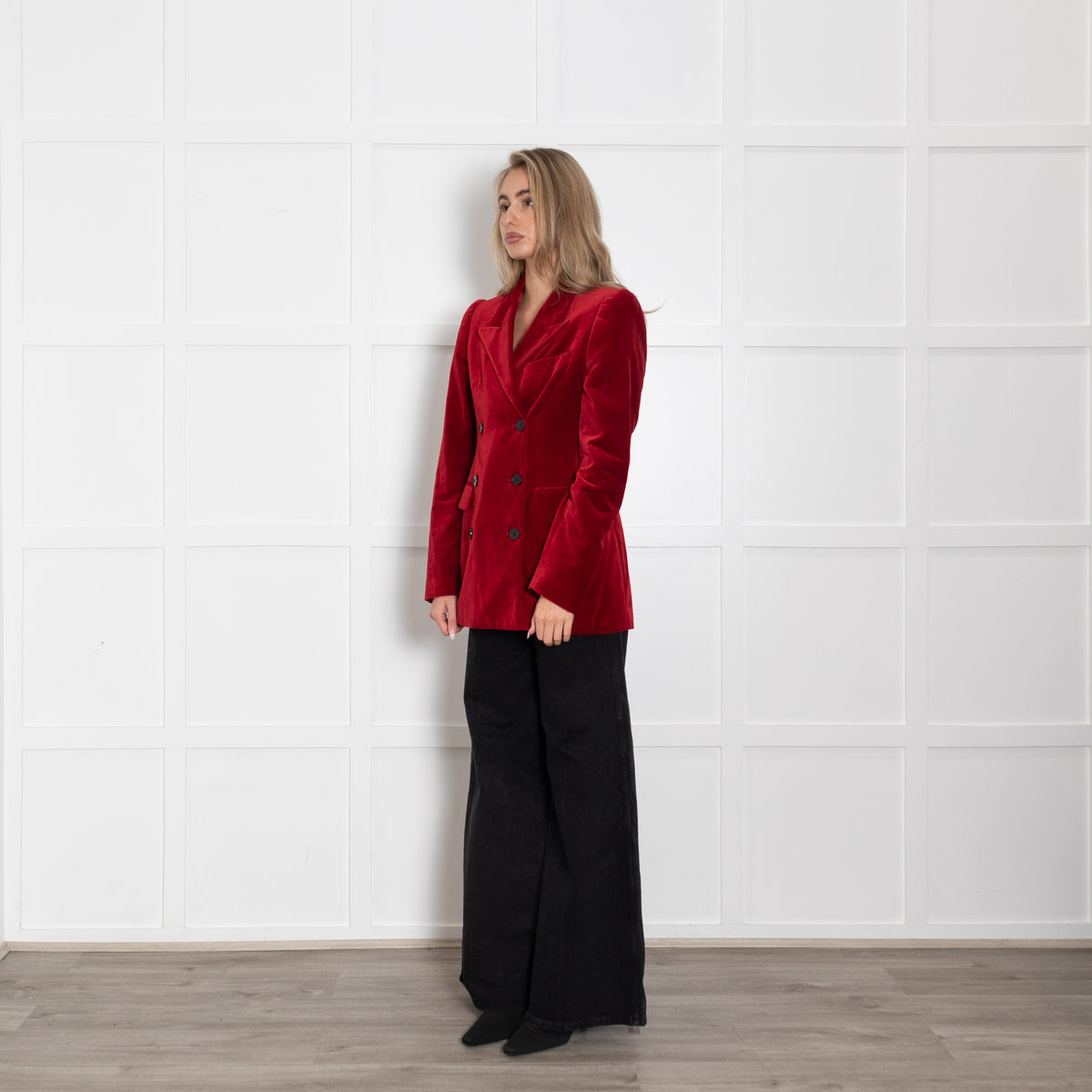 Dries Van Noten Dark Red Velvet Blazer With Puffed Shoulders