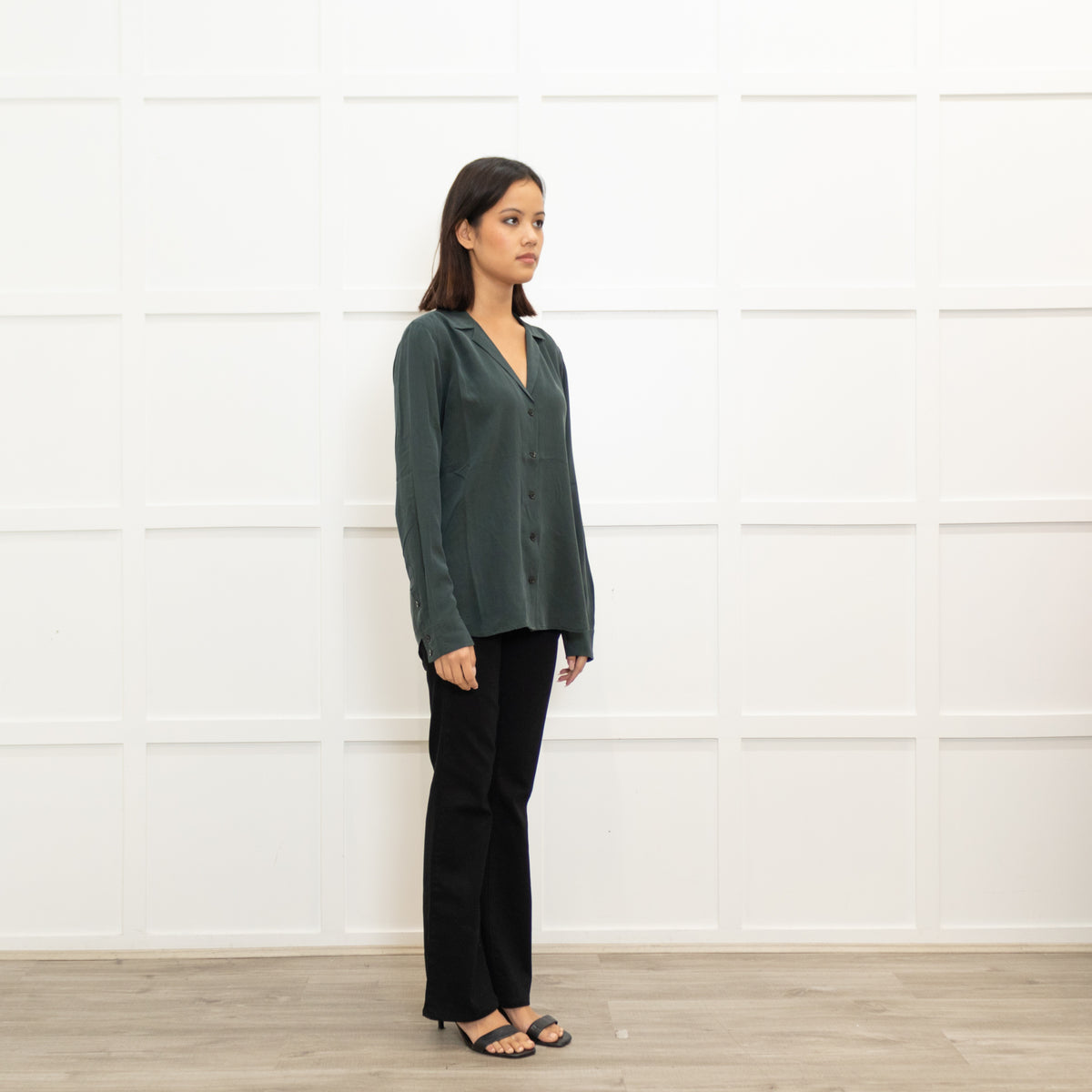 Equipment Dark Green Pyjama Style Silk Shirt