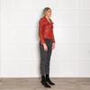 Maje Red Textured Leather Biker Jacket
