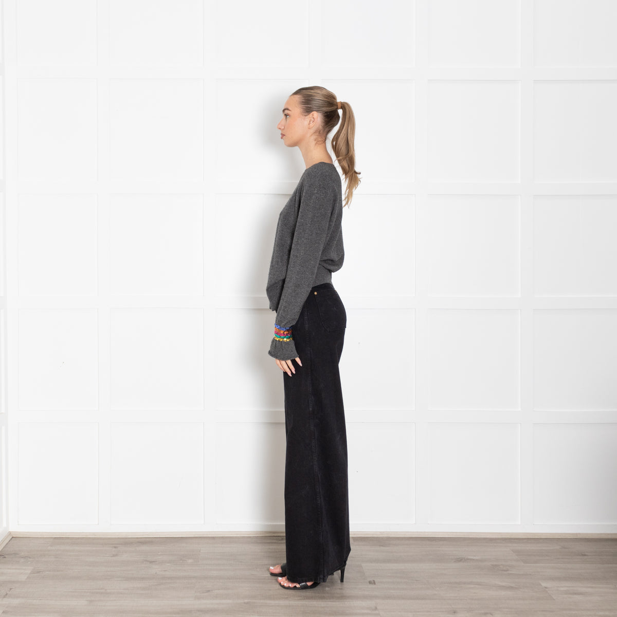 Wyse Grey Jumper With Sequin Wrists