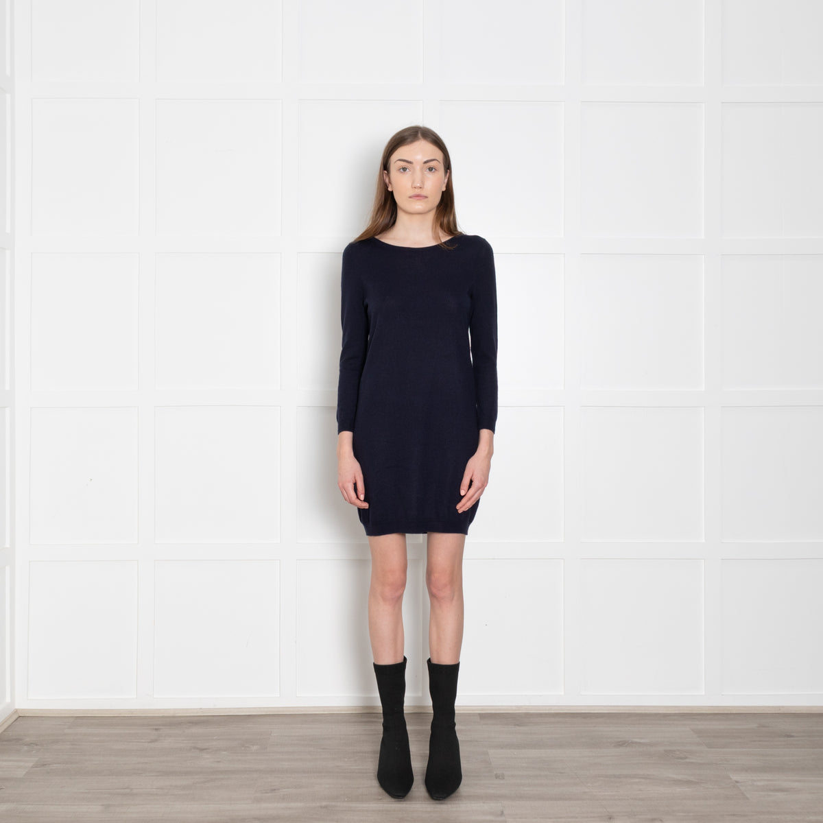 Sandro Navy Blue Fine Knit Ribbon Back Detail Mini Dress