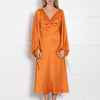 Staud Orange Silky Dress with Balloon Sleeve