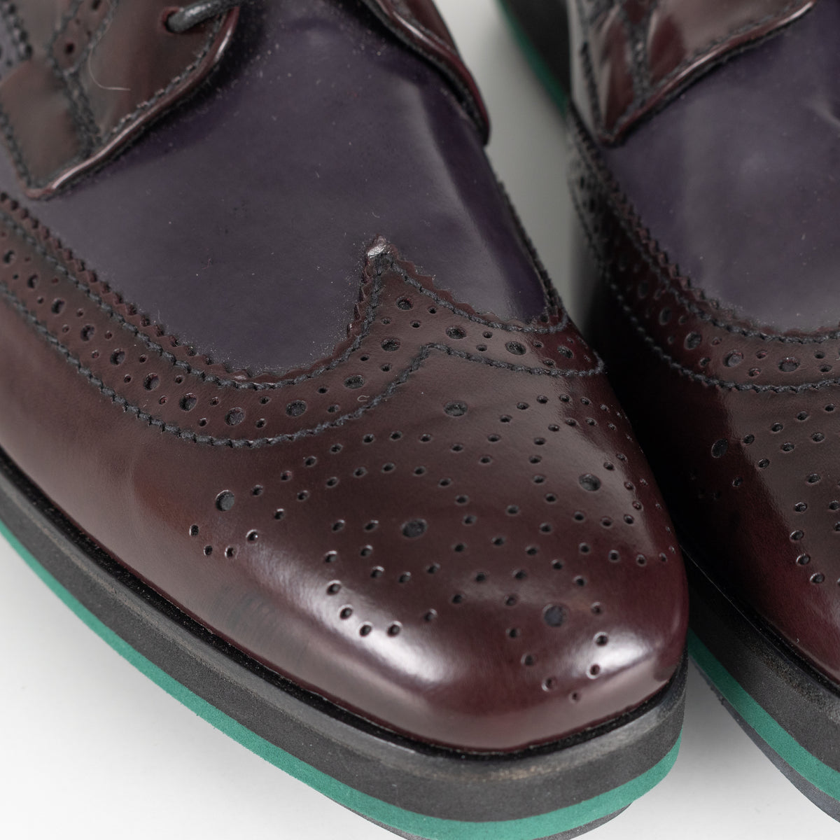 Prada Brown And Navy Brogue With Rubber Wedge