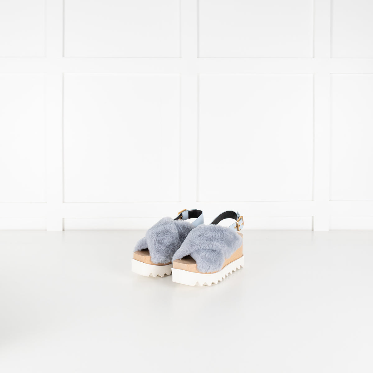 Stella McCartney Blue Faux Fur Platform Sandals