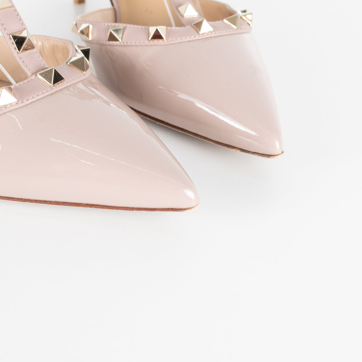 Valentino Garavani Nude Patent Rockstud Ankle Strap Shoes